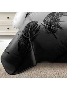 Juego de ropa de cama con estampado de plumas negras y degradado de gris a negro, nuevo para primavera y otoño