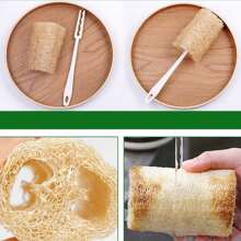 3pcs Natural Loofah Dish Scrub Pads, Loofah Cup Brush, Thermal Bottle & Milk Bottle Brush, Cleaning Brush Set