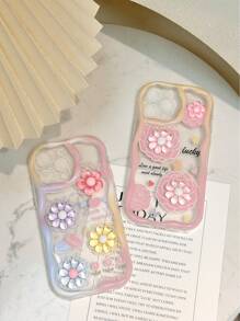 2 stuks DIY crème patroon golvende rand vernis schilderij extra bedrukte cartoon 3D bloem strik beschermhoes, compatibel met iPhone, Galaxy, Redmi