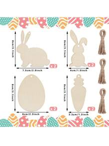 8 sztuk wielkanocnego zająca i jajka drewniane wiszące dekoracje zestaw - DIY samoprzylepny zestaw rzemieślniczy z nicią, puste wióry drewniane, nadaje się do dekoracji domu i imprezy świątecznej, dekoracja imprezy wielkanocnej, wypełnienie jajek wielkanocnych