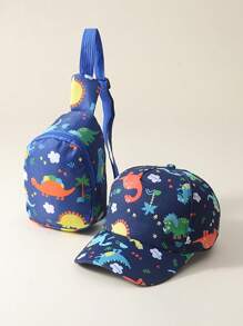 2pcs/Set Unisex Kids Dinosaur Printed Baseball Cap And Crossbody Bag, Suitable For Outdoor, Casual, Travel In Spring, Summer And Autumn, Sun Visor & UV Ion - 2PC - View 6
