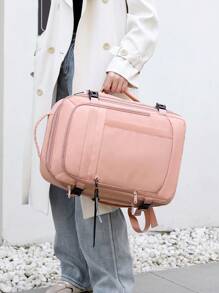1 pieza Mochila de viaje de moda con diseño de correa para equipaje. Se puede aumentar la capacidad y abrir por completo. Bolsa de trabajo minimalista y portátil con múltiples compartimentos. Mochila escolar personalizada