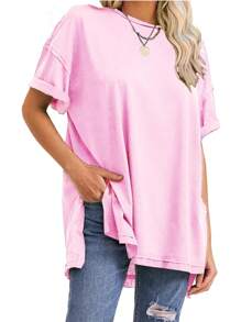 EXLURA Womens Summer Oversized T Shirts 2025 Casual Short Sleeve Loose Maternity Tops Crewneck Tunic Plus Gym Workout Top - Light Pink - 查看 6