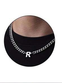 1pc Stainless Steel 26 Letter Fashion Pendant Necklace, Suitable For Daily Wear, Gift For Boyfriend/Girlfriend, Couples
