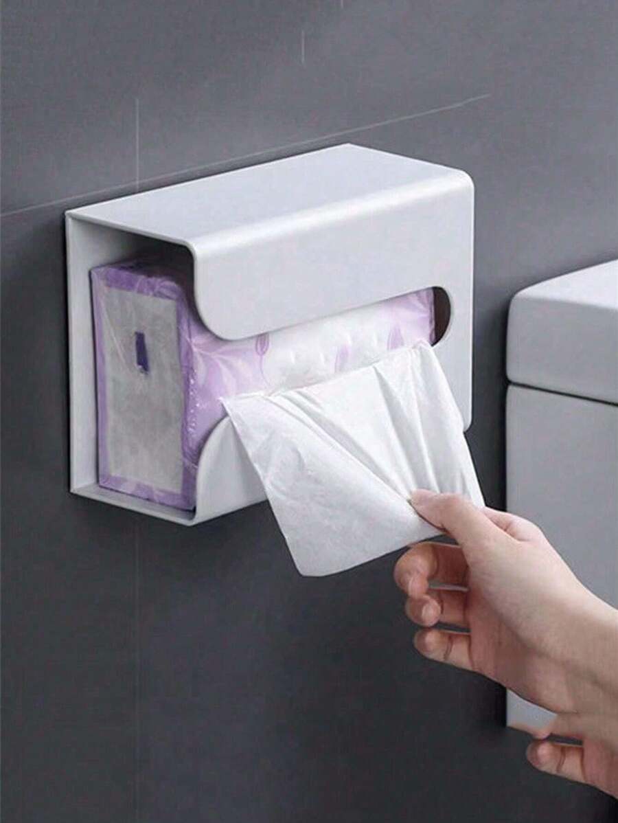 1pc Adhesive Wall-Mounted Paper Towel Holder, Creative Paper Towel Box Suitable For Living Room, Bathroom, Kitchen, Fits Various Paper Towels, Home Decor, Room Decoration, Kitchen Accessories, Kitchen Organization, Travel, Holidays - Multicolor - View 1