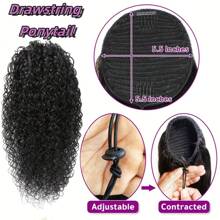 Drawstring Ponytail Deep Curly Heat Resistant 100% Human Hair Instant Clip Ponytail Extension Protective Style Kinky Curly Hair Pieces For Women - Natural Black - View 4