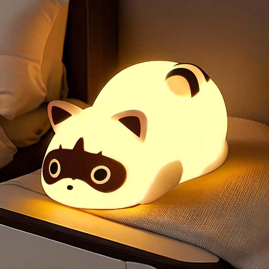 QUIGO 1 PCS Night Light Kids Raccoon Tapping Light Cute Led Lamp Bedside Lamp Baby Nursery Bedroom Sleep Light Child Boys Girls Holiday Gift Dimmable Touch Control Rechargable Timing Living Room Table Desk Lamp Cool Stuff Fun Kawaii Decoration Aesthetic Novelty Accessories Eye Protection - Raccoon Night Light - 查看 1