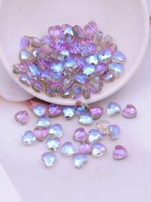 24pcs 8mm Iridescent Glass Crystal Heart-Shaped Beads, Faceted Heart Loose Beads For Necklace, Bracelet, DIY Jewelry Craft, Clothing And Gift Accessory