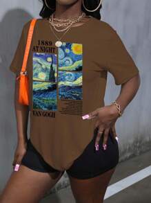 تي شيرت فان جوخ طباعة "الليلة النجمية" فن تعبيري