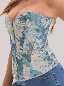 1 Stück Damen Korsett Top mit Nieten, Stickerei und Spitzenbesatz, Schlankheitskorsett Aktivbekleidung Weste