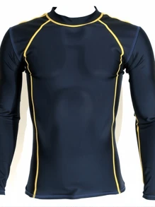 Latest Europe & America Style Men's Long Sleeve Rash Guard Swim Top - Black - View 1