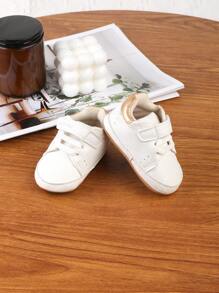 1 par barnskor med tecknade PU-kardborreband, platta och halkfria sportskor för vardagsbruk, lämpliga för vår och höst