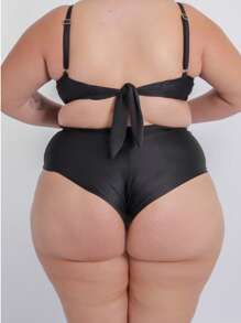 BIQUINI CINTURA ALTA FEMININO PLUS SIZE MEIA TAÇA COM BOJO REMOVIVEL HOT PAINT LANCAMENTO 2025 - Preto - Visão 3