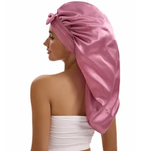 ZTZI Women's Luxe Satin Sleep Bonnet With Wide Elastic Band & Bowknot - Black, Soft Polyester Hair Cap For Curly & Straight Hair, Comfortable Nighttime Protection - Multicolor - View 20