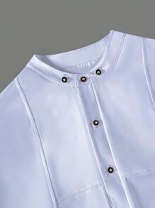 2 Pcs/Set White Dashiki Outfits For Men, Unique Button Design, Stylish Shirt With Long Sleeves And Drawstring Trousers, African Menswear For Dates, Street, Party, Weddings, Cultural Occasions, Traditional Ceremonies - 白色 - 查看 5