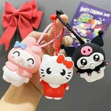 Sanrio Sanrio Hello Kitty&Friends PVC Keychain, Cute Cartoon Animal Themed Backpack Ornament, , Buckle, Suitable For Decoration, Party Fun Gift, Anime Inspired Keychain