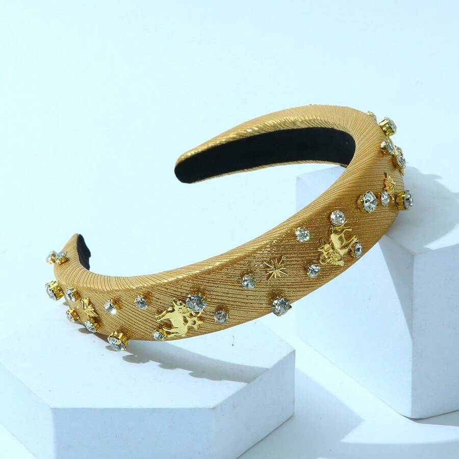 1pc Women's Zodiac Crystal Rhinestone Knotted Headbands, Fashion Accessory Suitable For Daily Life And Party