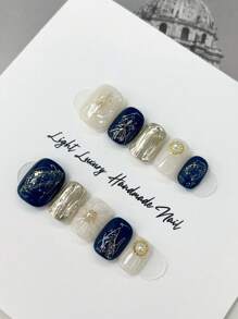 10 Pcs Short Ballet Press On Nails Set - Glossy Purple Tone With Flower And Aura Patterns, Handmade Luxury Fashion False Nail Kit