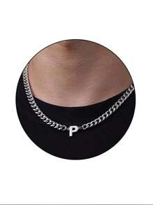 1pc Stainless Steel 26 Letter Fashion Pendant Necklace, Suitable For Daily Wear, Gift For Boyfriend/Girlfriend, Couples