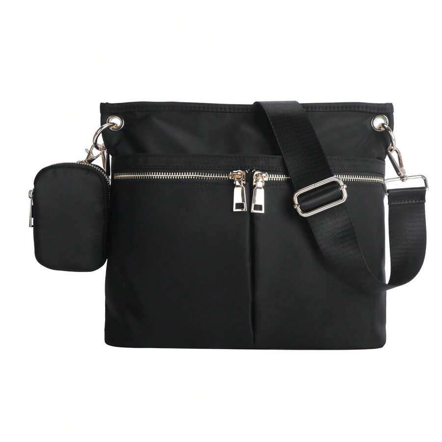 1 pieza Bolso de hombro casual para mujer, bolso bandolera cruzado de nailon resistente al agua con múltiples bolsillos, bolso de bandolera de moda