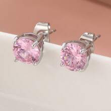 1 Pair Fashionable Pink Synthetic Zirconia Earrings, Versatile Daily & Party Jewelry For Girls, Delicate Gift For Festivals And Birthdays