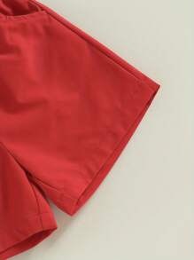 4th Of July Baby Boy Outfit American Flag Short Sleeve Button Down Shirt Elastic Waist Shorts Summer Clothes - 紅色 - 查看 7