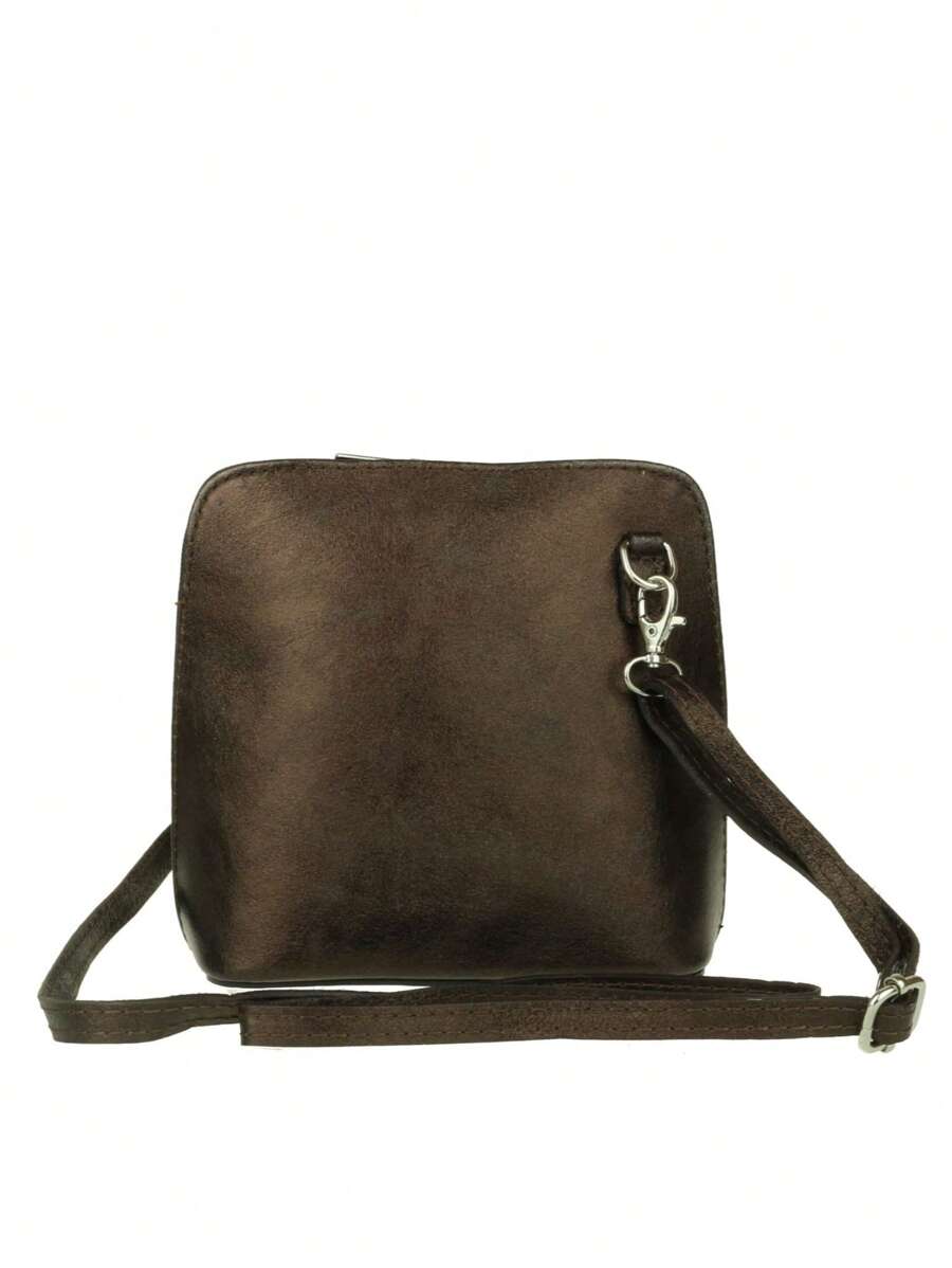 Girly Handbags Womens Small Vera Pelle Genuine Metallic Leather Handbag Rigid Cross Body Bag