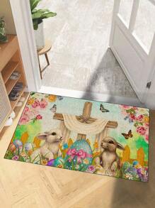 1 pieza Alfombra de interior con fondo beige, rejilla vertical, tema de Pascua, felpudo creativo de entrada, decoración del hogar, alfombra antideslizante para piso, accesorios de dormitorio, accesorios fotográficos, decoración exterior, manta, alfombra de área, regalo - Multicolor - Ver 4