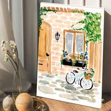 1pc Framed Canvas Poster Cute House, Summer Chic Wall Art Canvas Paintings Ideal Gift For Bedroom Living Room Corridor Wall IcArt Wall Decor Room Decoration