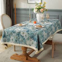 1pc Blue Monet Style Artistic Floral Tablecloth, Suitable For Home Decor - Multicolor - View 4