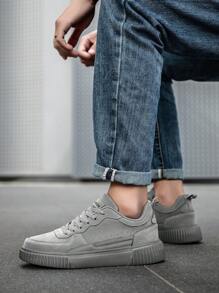 Men's Simple Vintage Lightweight Grey Low-Top Flat Anti-Slip Couple Casual Skateboard Shoes, Street Lace-Up Comfortable Leisure Sneakers For Daily Wear - Grey - View 8