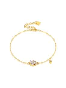 1pc Elegant & Fashionable S925 Sterling Silver Cubic Zirconia 4-Leaf Clover Bracelet, Suitable As Jewelry Gift For Women On Banquet Party, Birthday, Valentine's Day, Mother's Day, Easter - Golden White Diamond - View 5