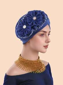 1pc Solid Color Party Polyester(Polyester) Pearl Solid Color Rhinestone Hat, Suitable For Daily Life, Home, Wedding, All Seasons