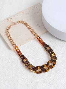 1pc Fashionable Resin & Metal Chain Short Necklace, Versatile For Everyday Wear - Chain Shape - View 4