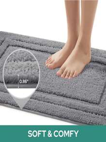 1pc/3pcs Soft Flocked Flocked Absorbent Anti-Slip Bath Mat Set, Washable Bedroom, Living Room, Bathroom Carpet Rug, All Seasons Decor - Grey - View 8