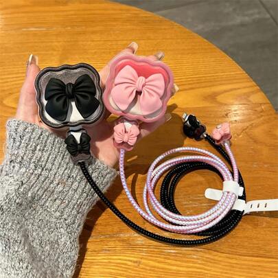 5pcs/Set Charger Head Protector Covers Compatible With British Standard 20W Charger Adapter, Protective Case Compatible With Iphone 16 Pro Max, 15 Pro Max, 14 Data Cable Anti-Bite, New Bowknot Design Cable Protector, Charger Protector