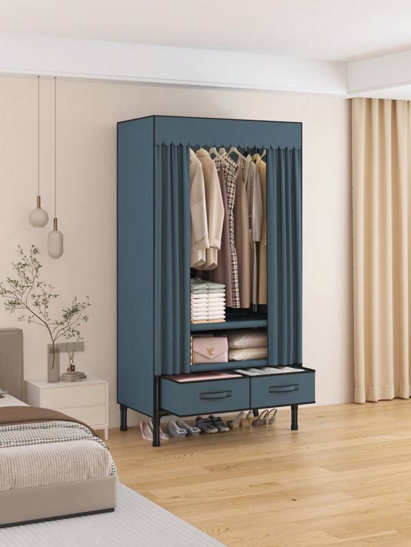 An Easy To Assemble Modern Wardrobe With Drawers - Stylish Plastic And Stainless Steel, Measures 13.38 Inches Wide, 3.7 Inches High And 27.36 Inches Long, Perfect For Bedroom Storage, Portable Wardrobe, Portable Wardrobe