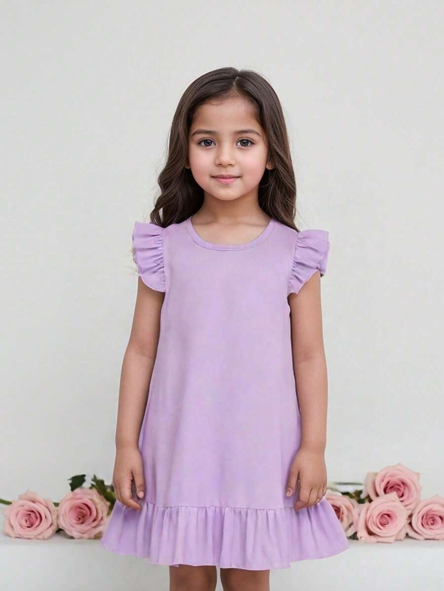 3 件套年轻女孩彩色盖袖连衣裙套装