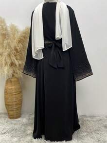 Luxury Diamond Abaya With Belt Dubai Kaftan Robe For Women,Modest - Black - View 9