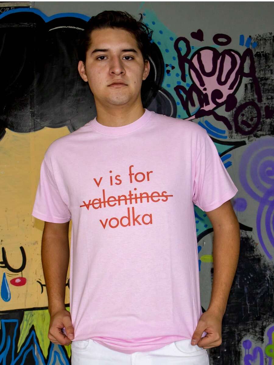 Playera para hombre cómoda, manga corta, estampado de letras, estilo casual, perfecta para regalar a amigos. - Rosa - Ver 1