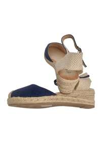 Calzado Estilo. Sandalias mujer de cuña 6,5 cm, estilo valenciana con esparto trenzado, cómodas y ligeras, ideales para primavera y verano, perfectas para combinar con vestidos - Azul Marino - Ver 4
