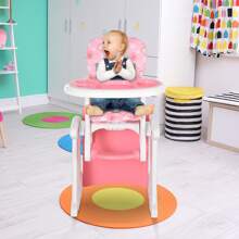 HOMCOM 2 In 1 Convertible Baby High Chair Toddler Table Chair Infant Feeding Seat Removable Food Tray Harness - Pink - View 1