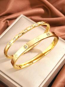 2 件/套简约时尚不锈钢手链优雅奢华礼物，送给美丽女性的完美节日礼物 - 間鑽手環組合 - 查看 1