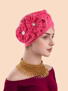 1pc Solid Color Party Polyester(Polyester) Pearl Solid Color Rhinestone Hat, Suitable For Daily Life, Home, Wedding, All Seasons