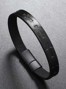 1pc Men's Fashionable Punk Style Faux Leather Cross Magnetic Bracelet - Casual Fashionable Accessory