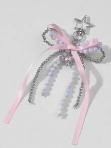 1pc Elegant Crystal Butterfly Wing Heart Keychain, Exquisite Sweet Gift For Family And Friends - Rice Bead Ribbon Keychain - View 7