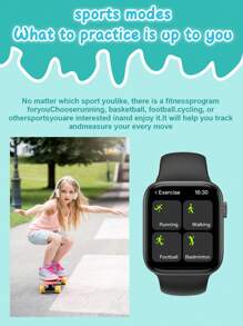 1pc 1.83" Touch Screen Multi-Function Kids Smart Watch With Silicone Strap, Suitable For Teenagers, Support Android And IOS, Featuring Various Sports Modes, Photography, Social Apps Notification, Bluetooth, 180mAh Battery, Suitable For School And Exercise