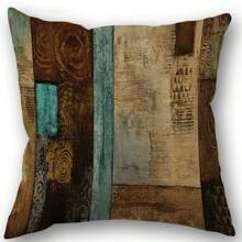 Brown Teal Geometric Print Linen Throw Pillowcases Boom Single Printed Pillow Cover For Living Room Bedroom Couch Sofa Size 45X45cm One Side