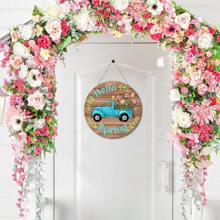 1Pc Welcome Spring Wooden Door Sign Flower Car Wall Hanging Sign For Spring Farmhouse Home Decor,Round Shape Spring Wood Wall Hanging Plaque Sign For Spring Season Theme Party Outdoor Indoor Decorations