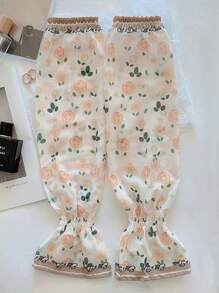 1 par de mangas de brazo de gasa con estampado de florecillas, cubiertas livianas para el brazo con protección UV para ciclismo, conducir, verano